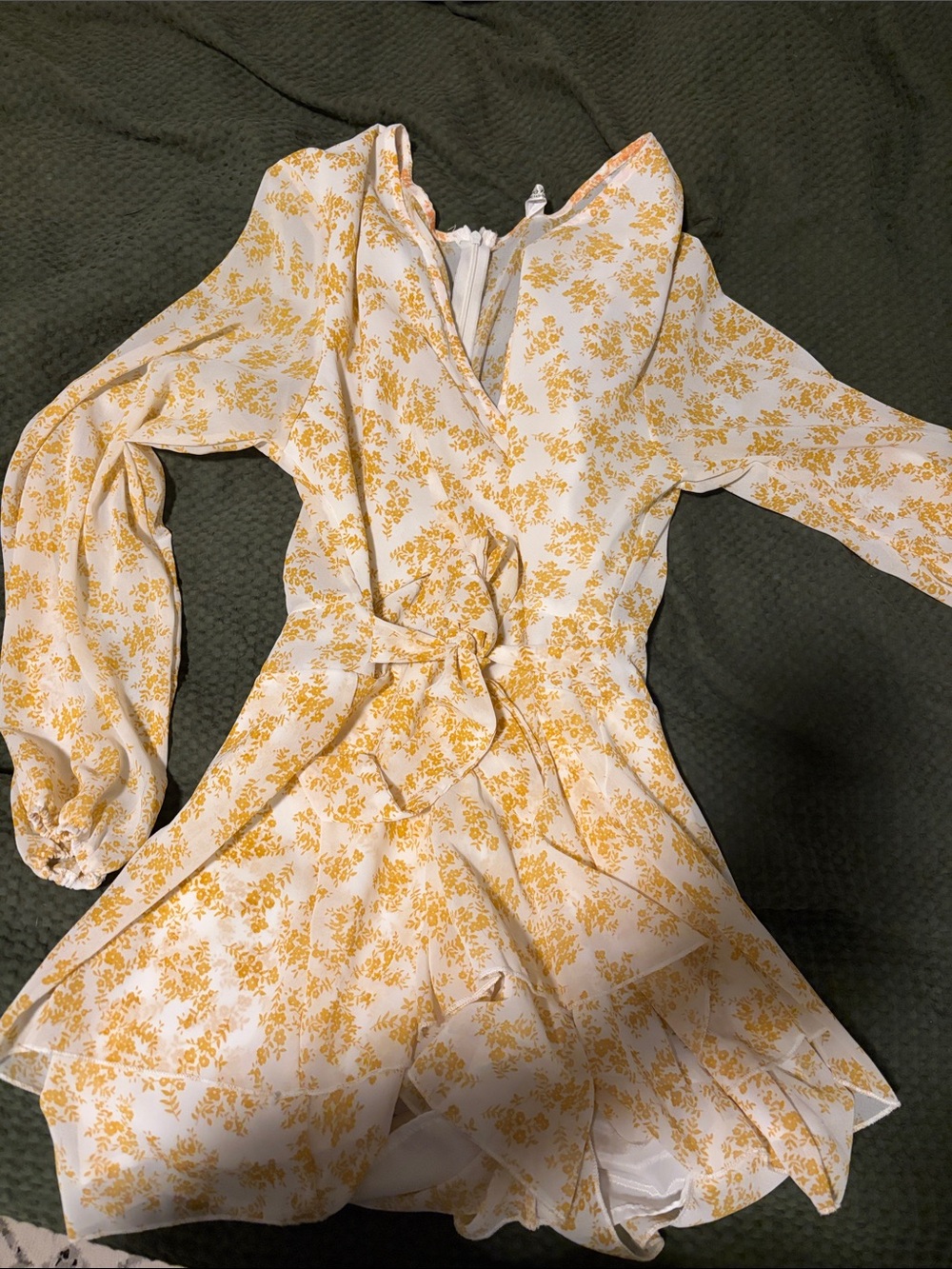 Floral Tie-Waist Yellow Print Mini Dress
